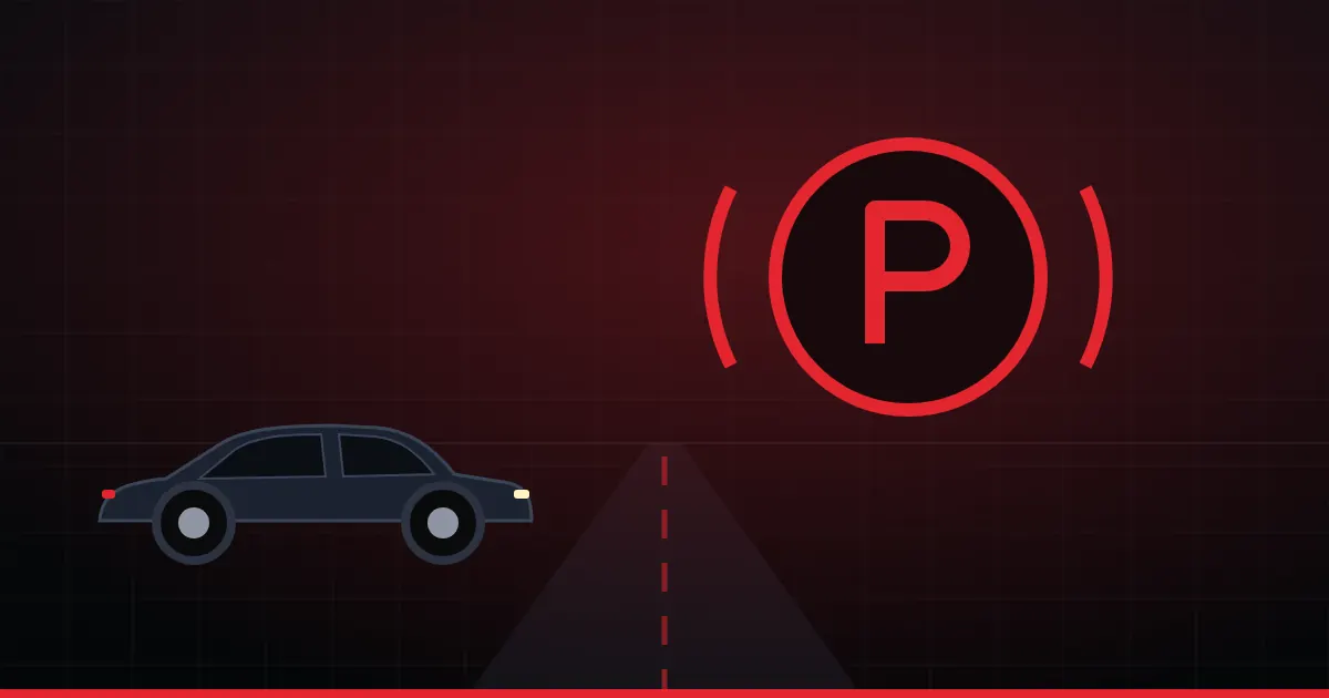 Illustration du voyant de frein de parking électrique allumé à côté d'une voiture immobilisée